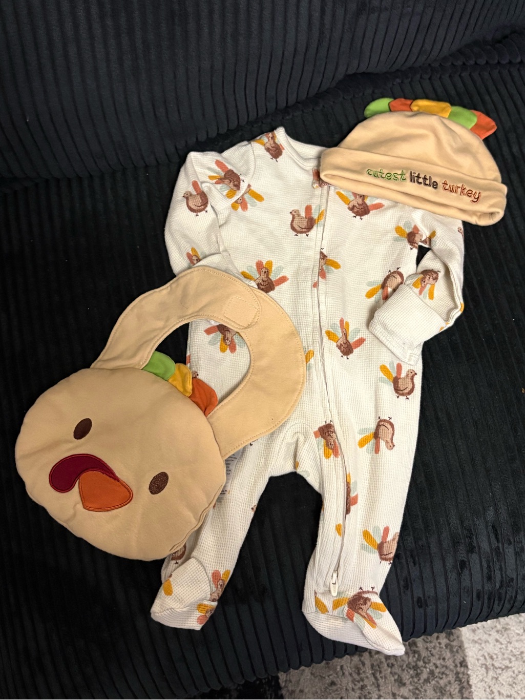 Carter's White Turkey-Print Footed One-Piece